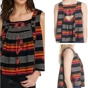 Free People Vintage Embroidered Swing Tank Top Shirt